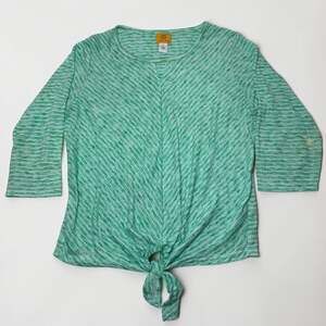 Ruby Rd. Women's Green Space-Dye Tie-Front Three-Quarter Sleeve Top Sz M